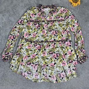 Jane + Delancey Womens M Floral Ruffle Hi Low Long Sleeve Blouse Top Medium